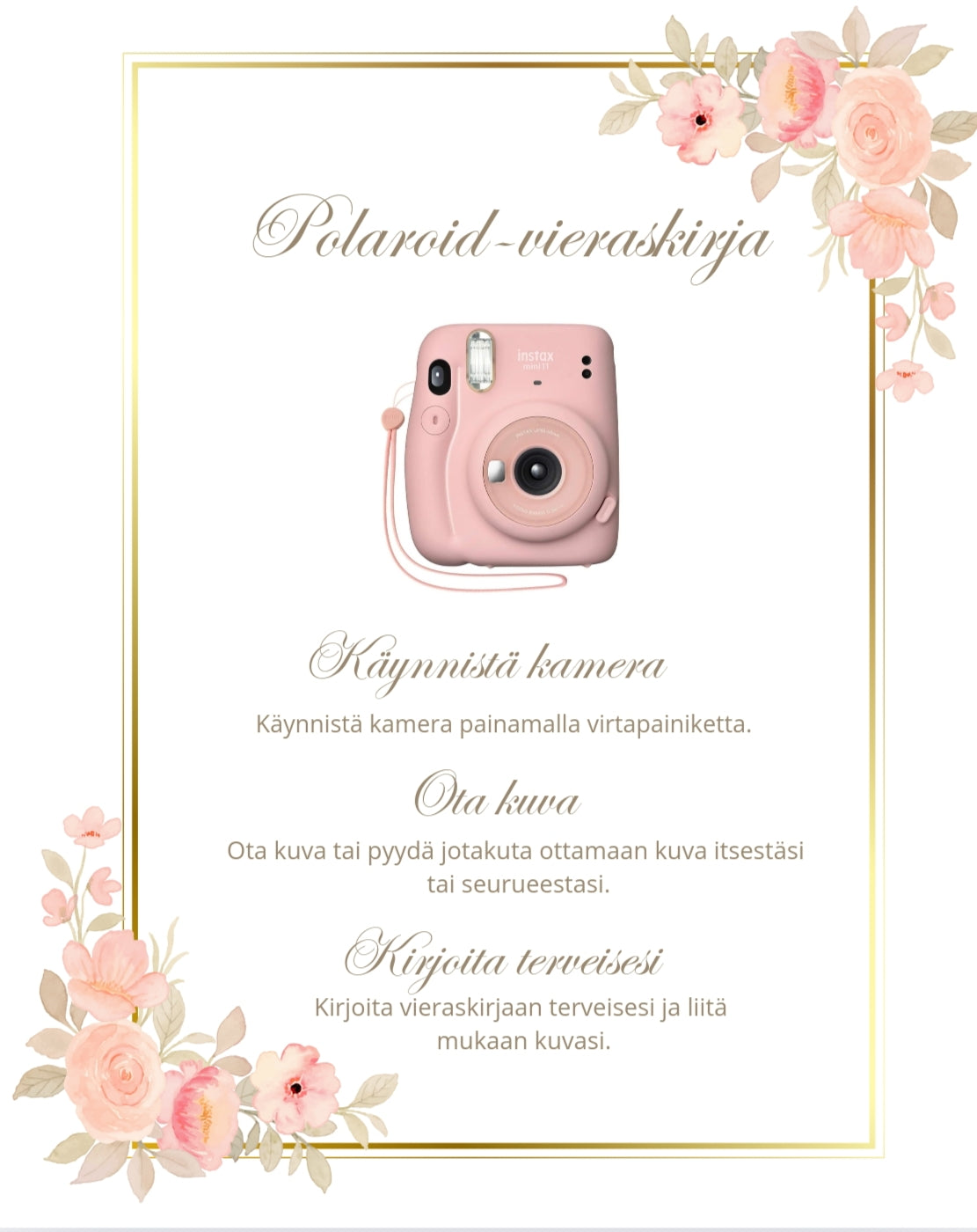 Polaroid-vieraskirjan ohje